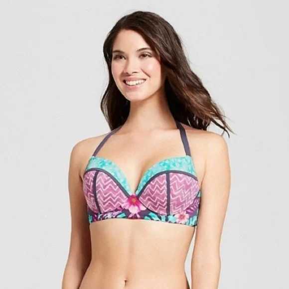 ❤️Shade & shore purple floral halter bikini top 34c - Picture 2 of 6